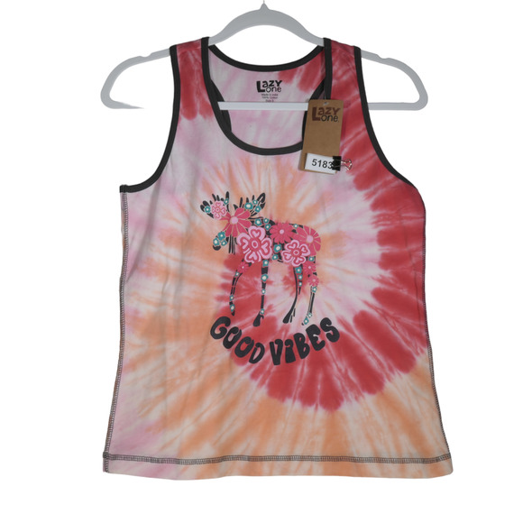 Good Vibes Tank Top Womens Small Pink Tie Die Floral Moose Cotton Boho Hippie - Picture 3 of 7